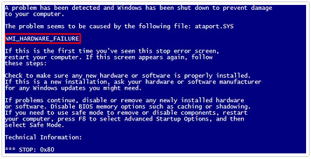 NMI_HARDWARE_FAILURE Blue Screen of Death error