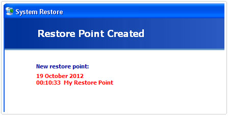 Windows System Restore Point Creation Confirmation