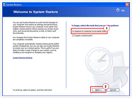Welcome to System Restore page