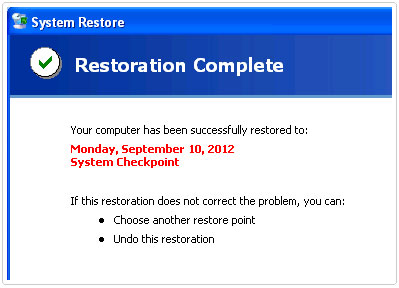 Restoration Complete Confirmation Page