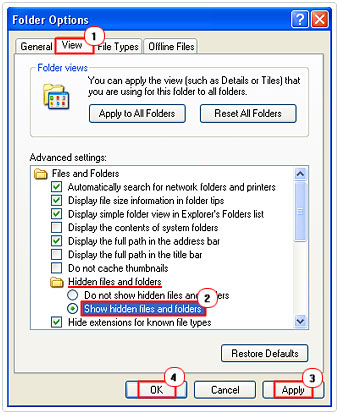 Select Show hidden files and folders