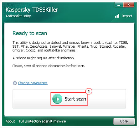 start scan on TDSSKiller for how to remove the Google redirect virus