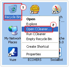 Open Ccleaner through recycle bin