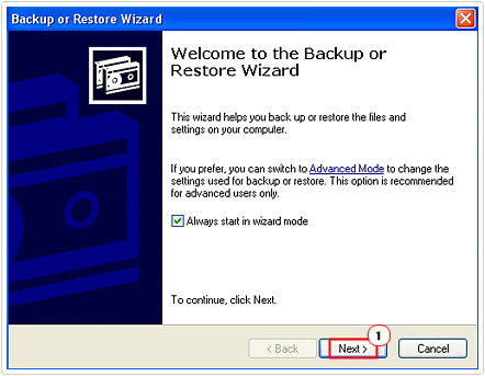 Backup or Restore Wizard applet