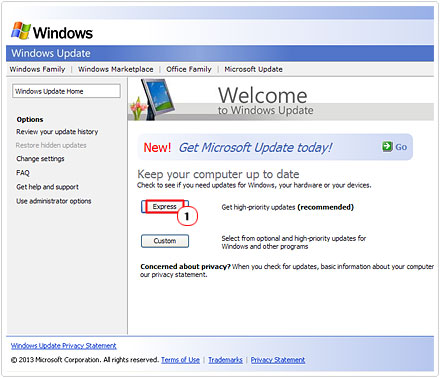Windows Update Express Button