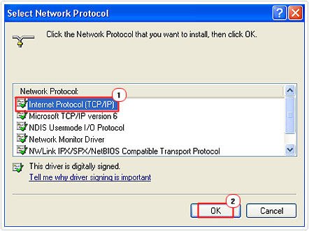 Add Internet Protocol (TCP/IP)