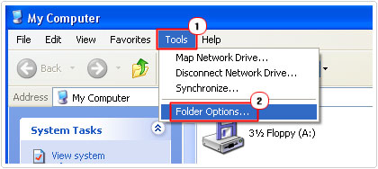 click on tools -> folder options