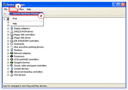 Scan for hardware changes in Device Manager