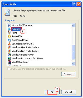 open with notepad