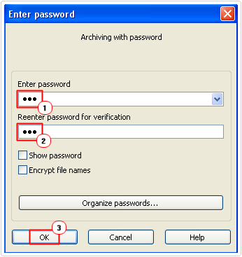 create archive password and close