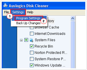 open program settings for cleanup tool cleanup program settings