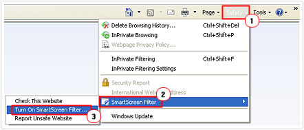 click on turn on smartscreen filter