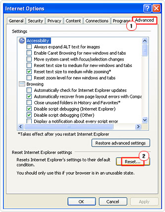 Resetting your IE