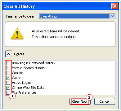 Select and Clear Firefox History