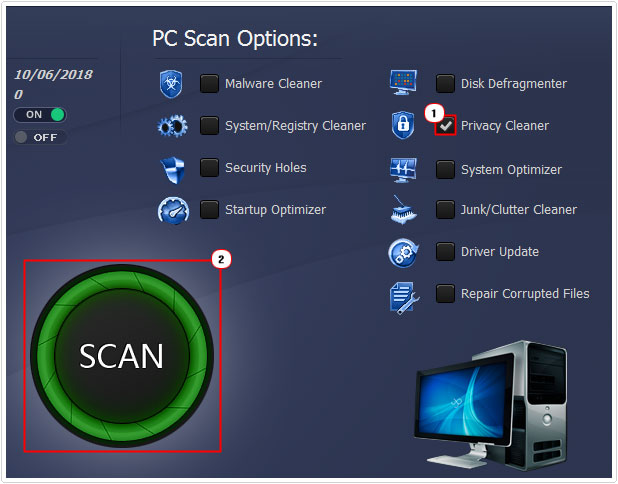 advanced repair pro -> privacy cleaner -> scan