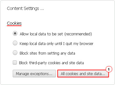 All cookies and site data Button