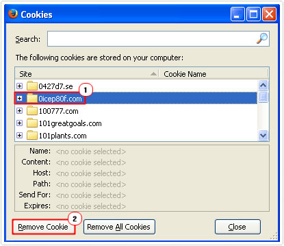 Select then click on Remove Cookie