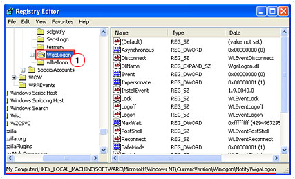 WgaLogon Registry Path