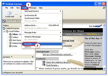 Tools -> Accounts Option