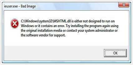 IE Mshtml.dll error message