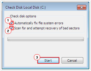 Check Both Options then select Start to fix error 0x80070570