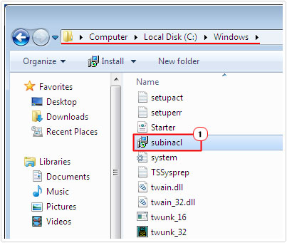 Copy SubinACL to C:\Windows\System32\