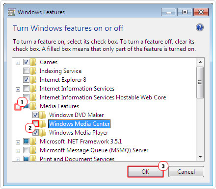 Untick Windows Media Center box