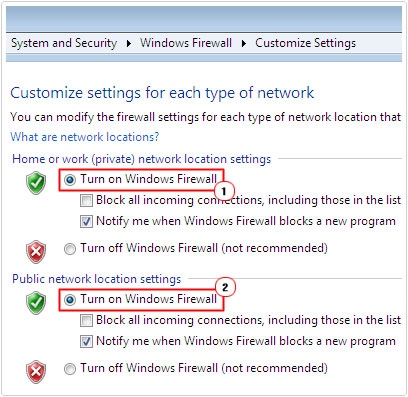 Turn on Windows Firewall