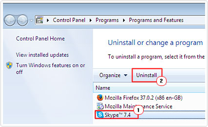 Click on Skype and Uninstall