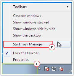 taskbar click on start task manager