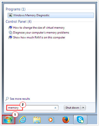open windows memory diagnostic using start search