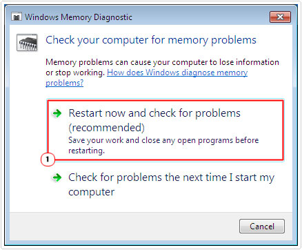 select recommended option for memory test