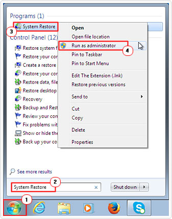 Select System Restore as Admin