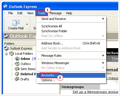 Outlook -> Tools -> Accounts