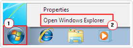 Start -> Open Windows Explorer