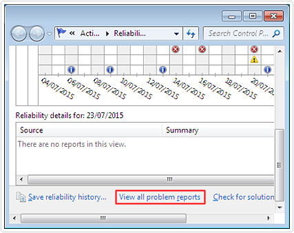 Locate and click on View all problem reports