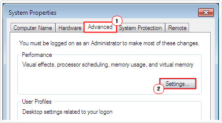 Advanced -> Performance -> Settings