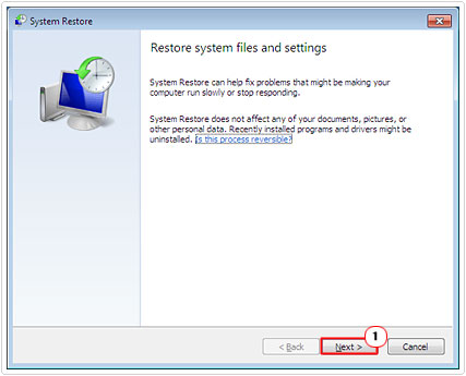 Click Next on System Restore