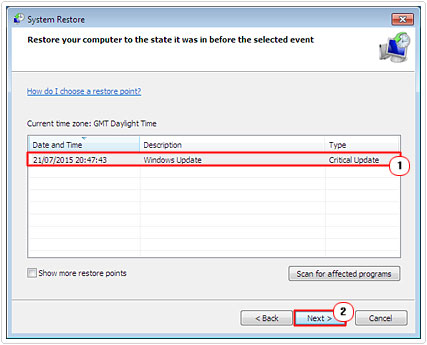 Select Restore Point and click Next
