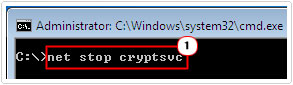 Put in net stop cryptsvc and press Enter