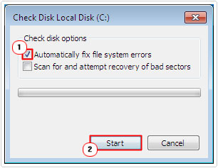 Check Automatically fix file system errors then Start