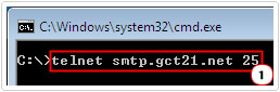 Type cmd commands type telnet smtp.gct21.net 25