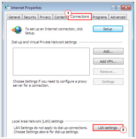 click on lan settings in connection tab