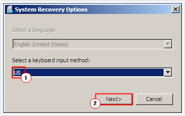Select a keyboard input method -> Next