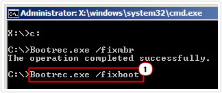 Bootrec.exe /fixboot -> Enter