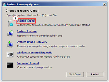 System Recovery Options -> Startup Repair