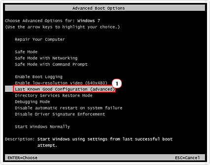 Advanced Boot Options -> Last Known Good Configuration to fix BAD_SYSTEM_CONFIG_INFO
