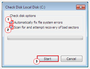 Select Options -> Start Check Disk
