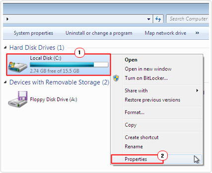 open hard drive properties