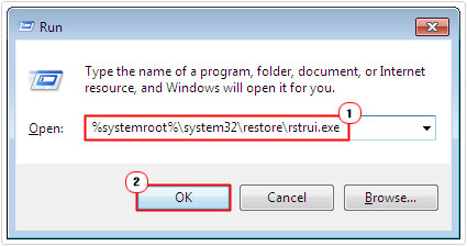 run command -> system restore -> ok
